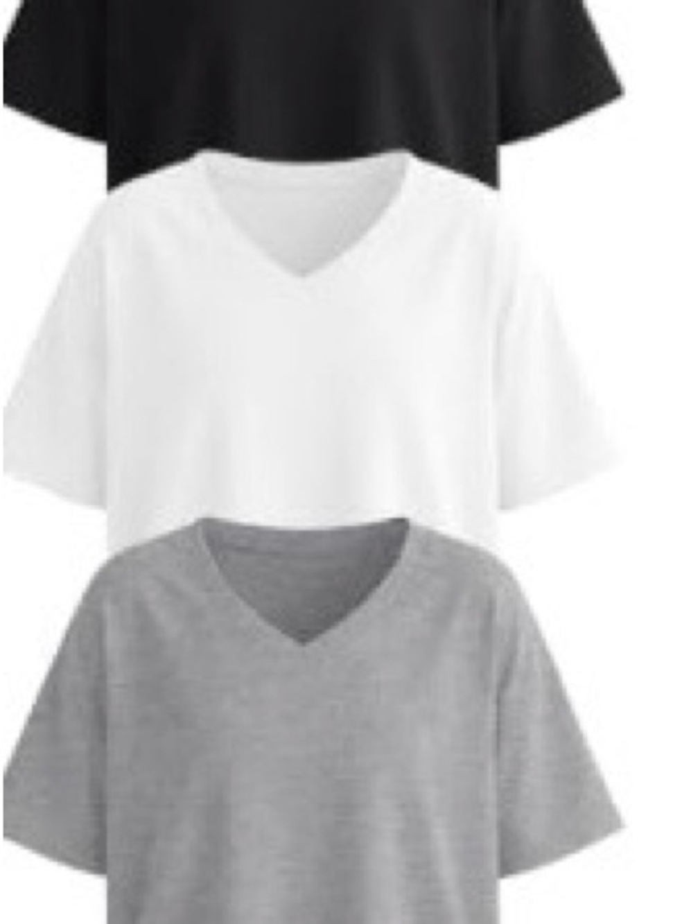 3 Pack Girls Oversized V Neck Crop Tops